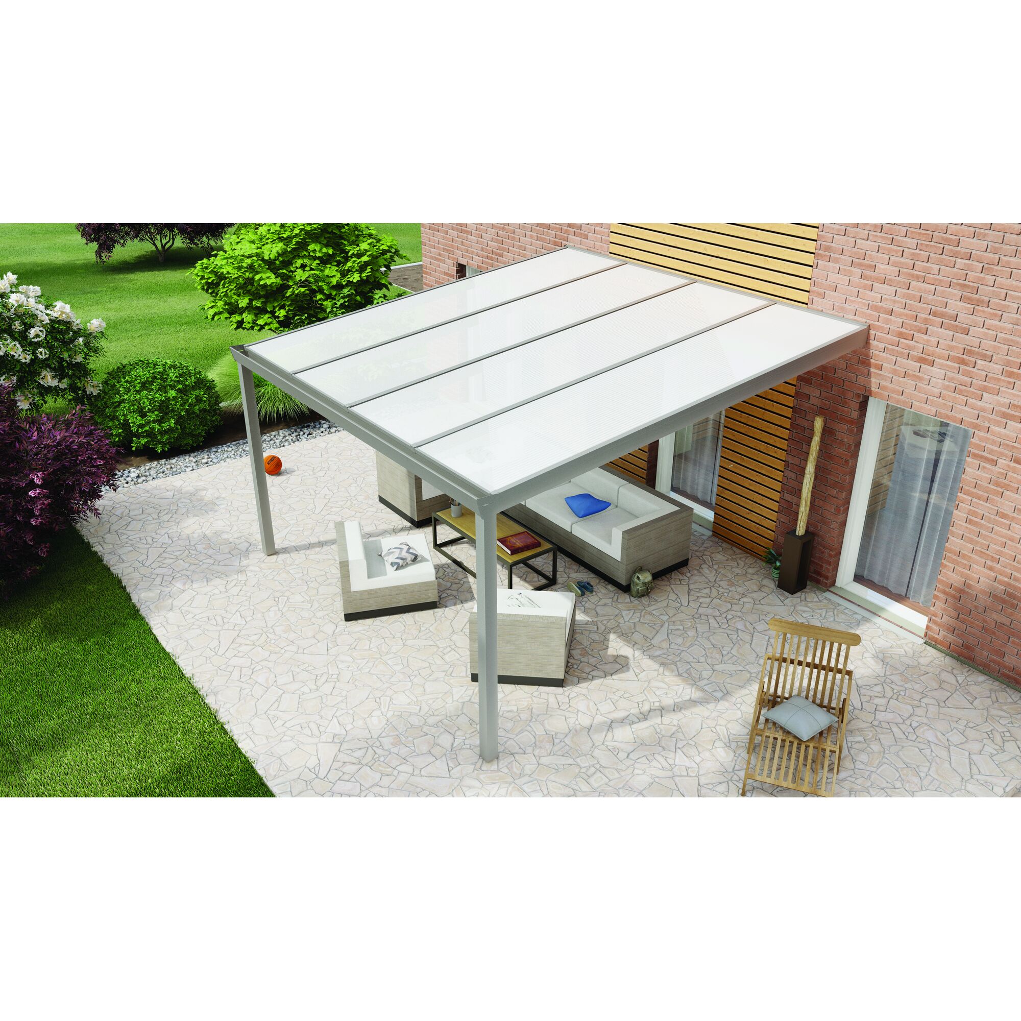 Terrassendach Legend mit Gartenmöbeln