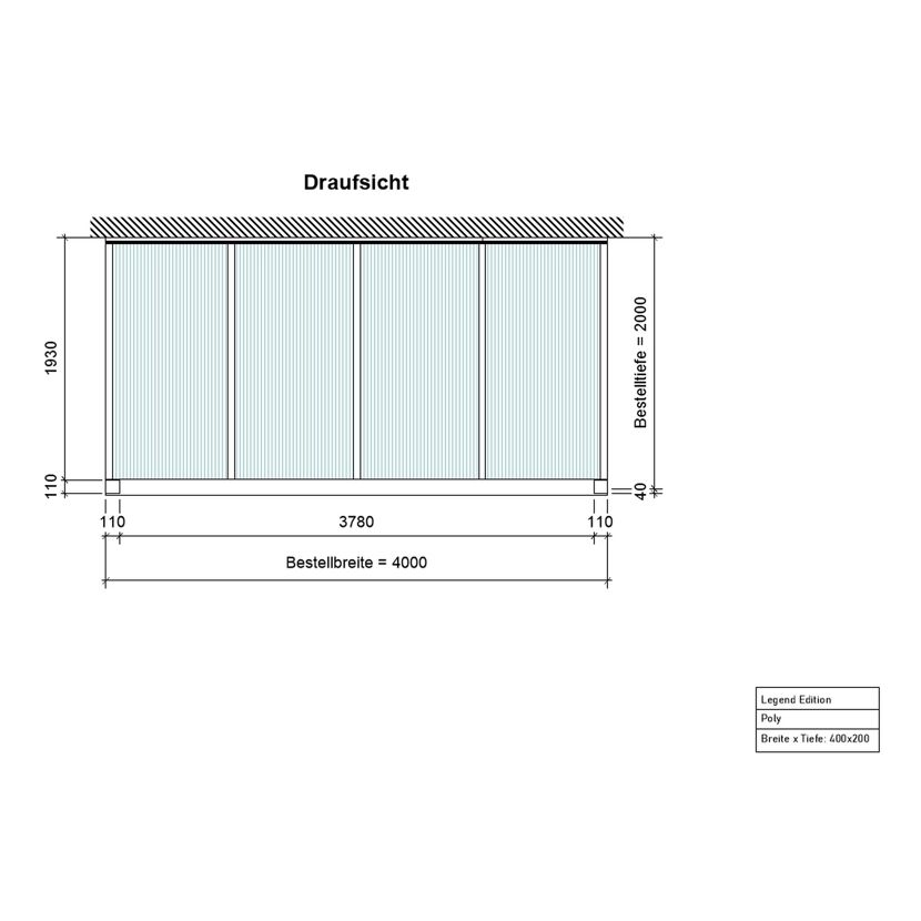 Draufsicht Terrassendach Legend 4x2 grau