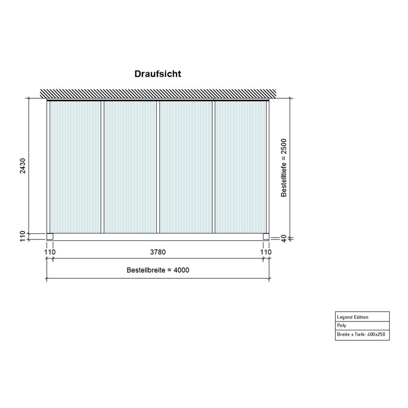 Draufsicht Terrassendach Legend 4x2,5m