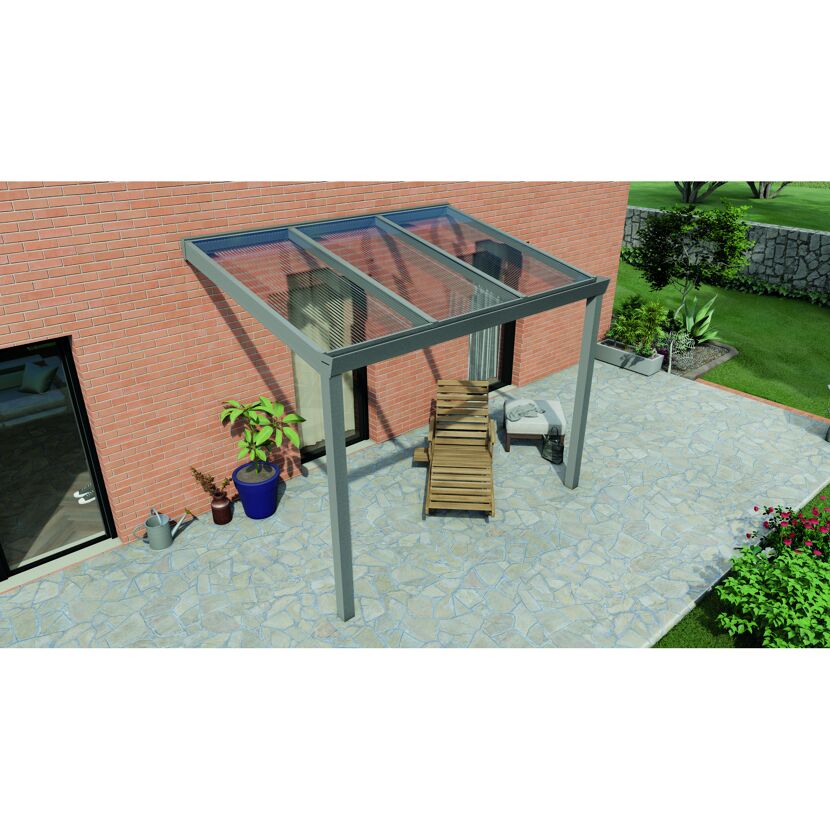 Terrassendach Legend grau mit Polycarbonat-Stegplatten