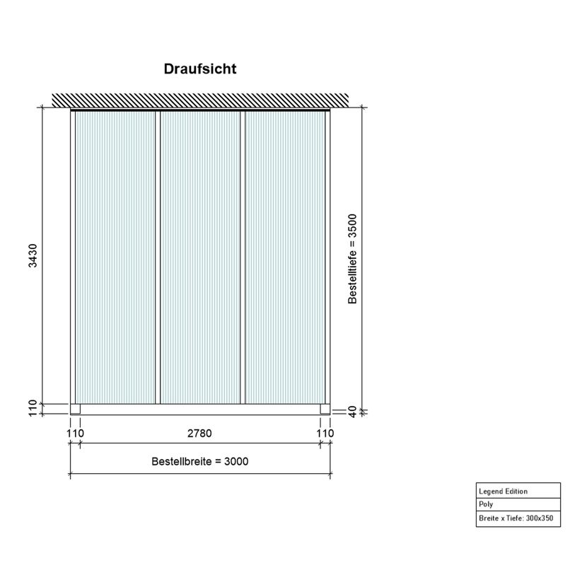 Draufsicht Terrassendach Legend 3x3,5m grau
