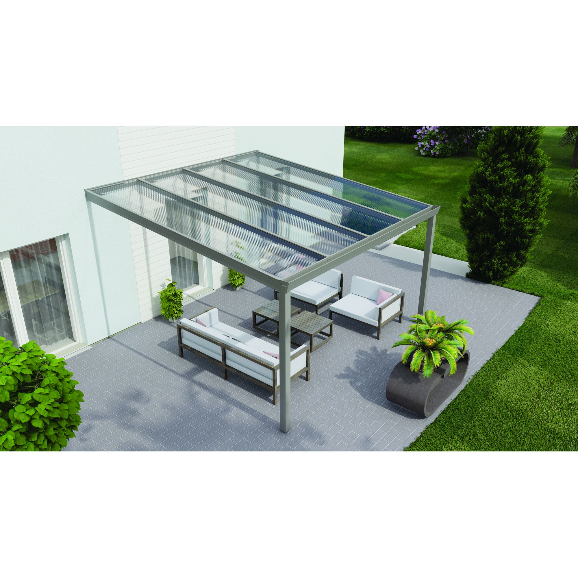 Terrassendach Legend mit Lounge Möbeln