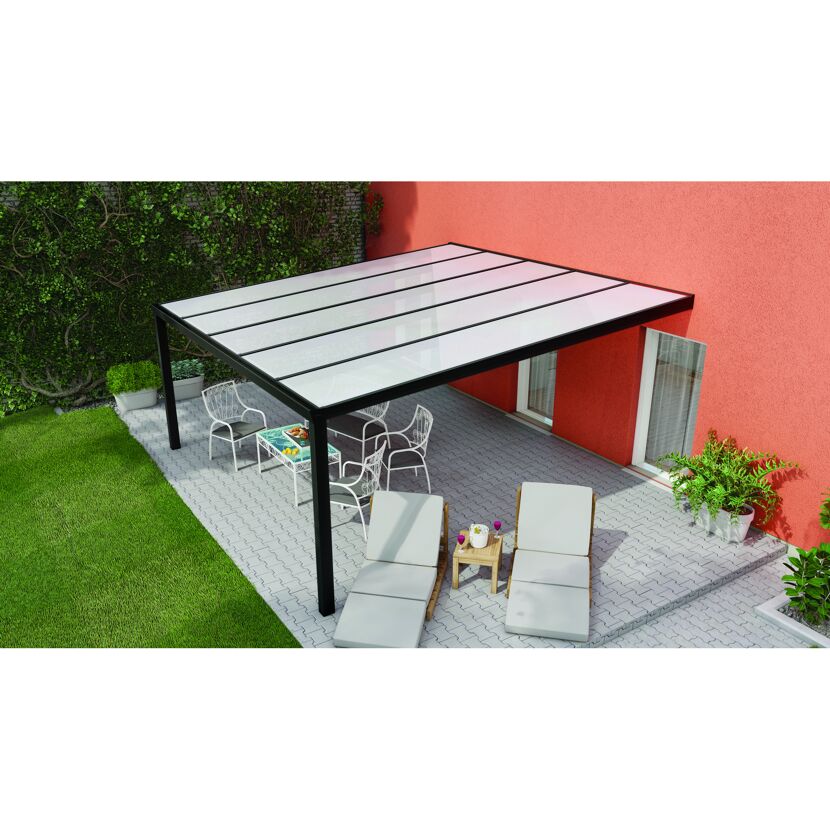 Terrassendach Legend mit Gartenmöbeln