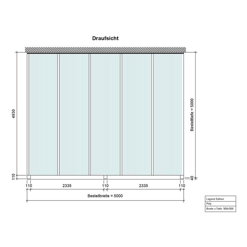 Draufsicht Terrassendach Legend 5x5 grau