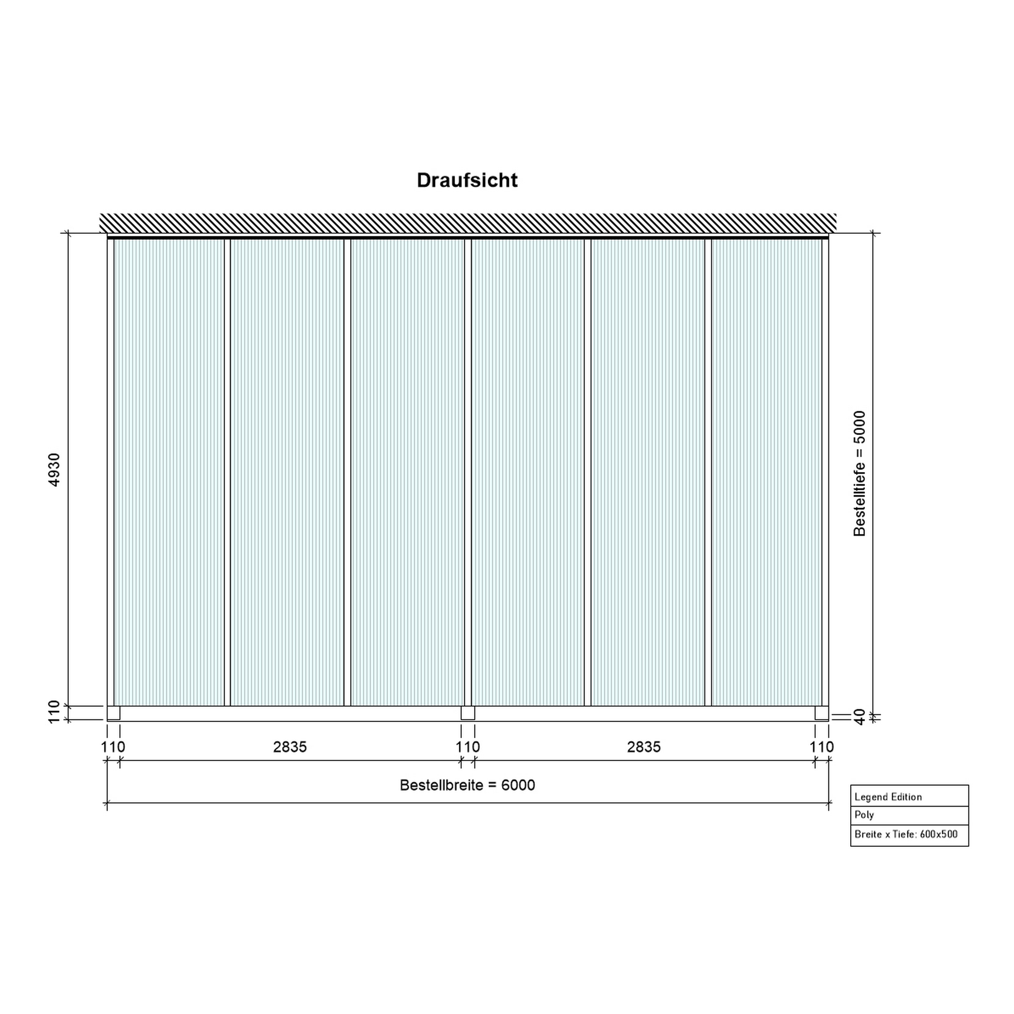 Terrassenüberdachung 'Legend Edition' 600 x 500 cm Polycarbonat klar grau + product picture