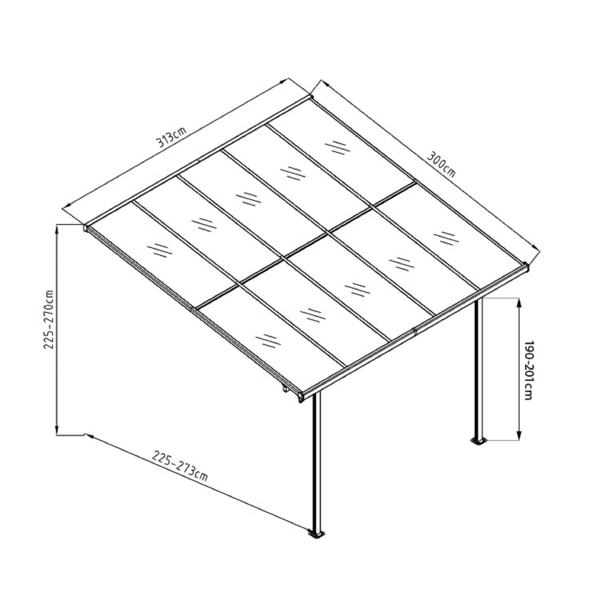 Terrassenüberdachung 'Bruce' Aluminium schwarz 300 x 313 x 270 cm + product picture