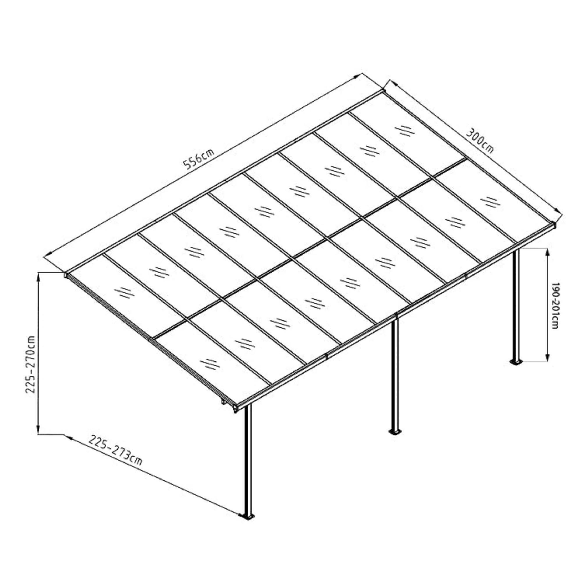 Terrassenüberdachung 'Bruce' Aluminium schwarz 300 x 556 x 270 cm + product picture