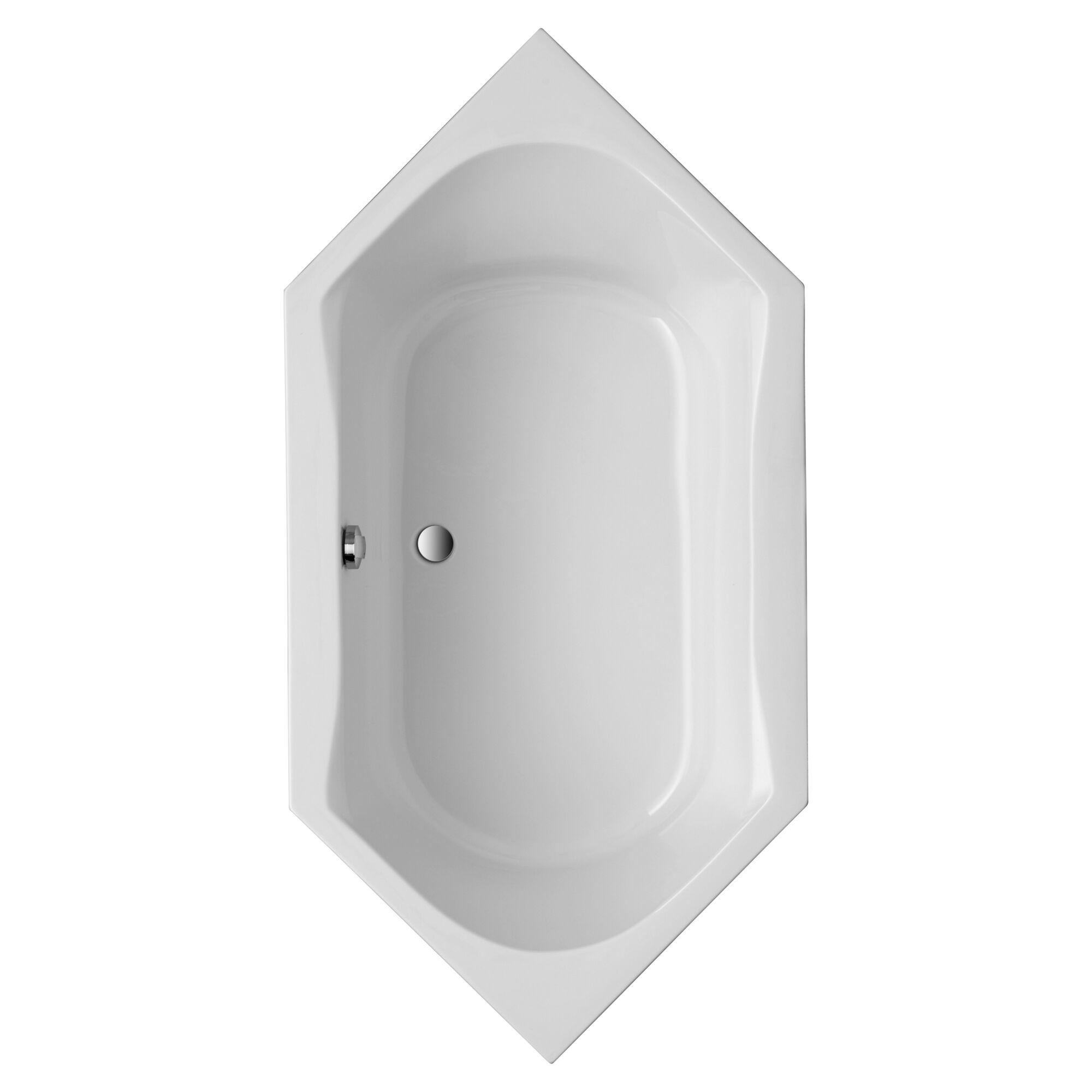 Weiße fünfeckige Badewanne von oben