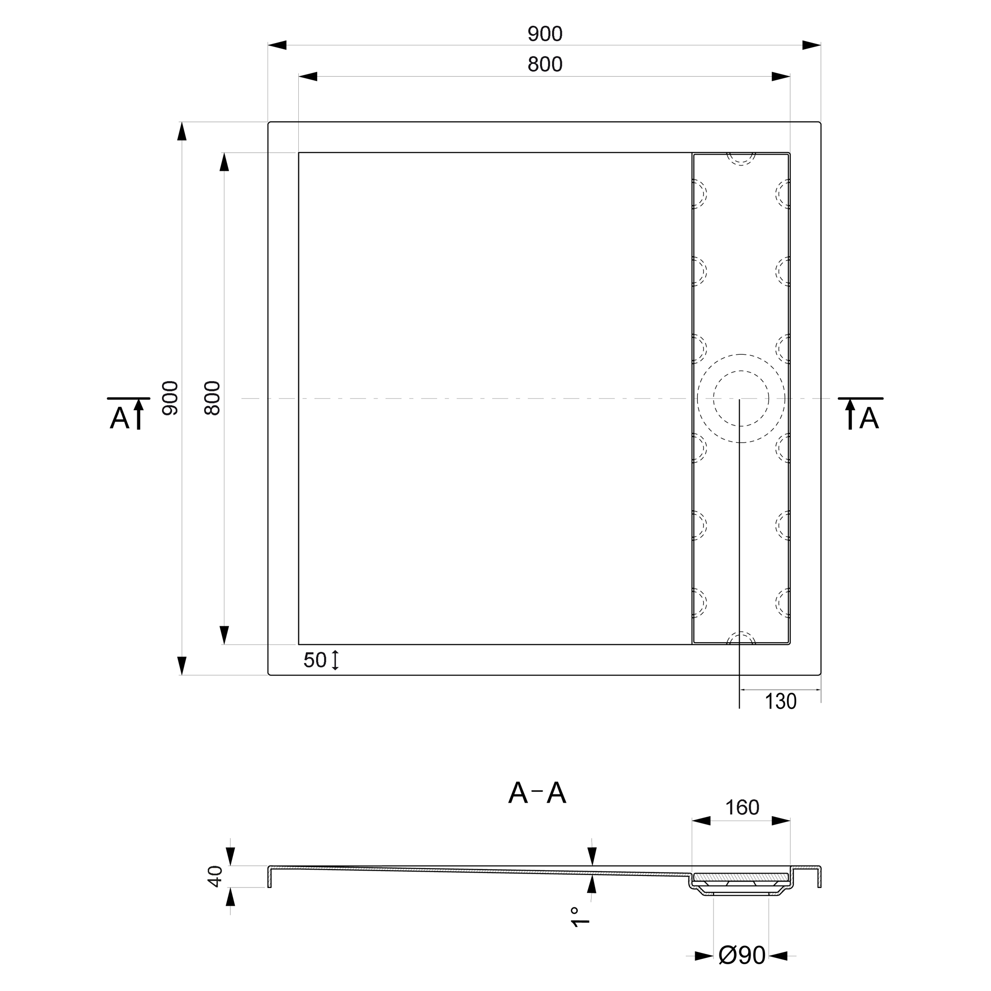 Duschwanne "Plateau" weiß 90 x 90 cm + product picture