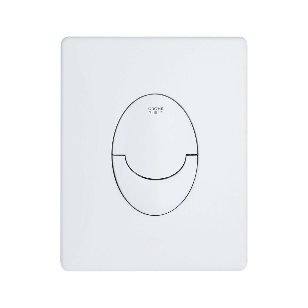 Weiße Grohe Betätigungsplatte für Toilettenspülung.
