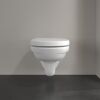 Hängendes, weißes WC mit geschlossenem Deckel.