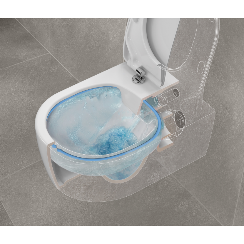 Spülvorgang eines Wand-WCs O.Novo von Villeroy & Boch.