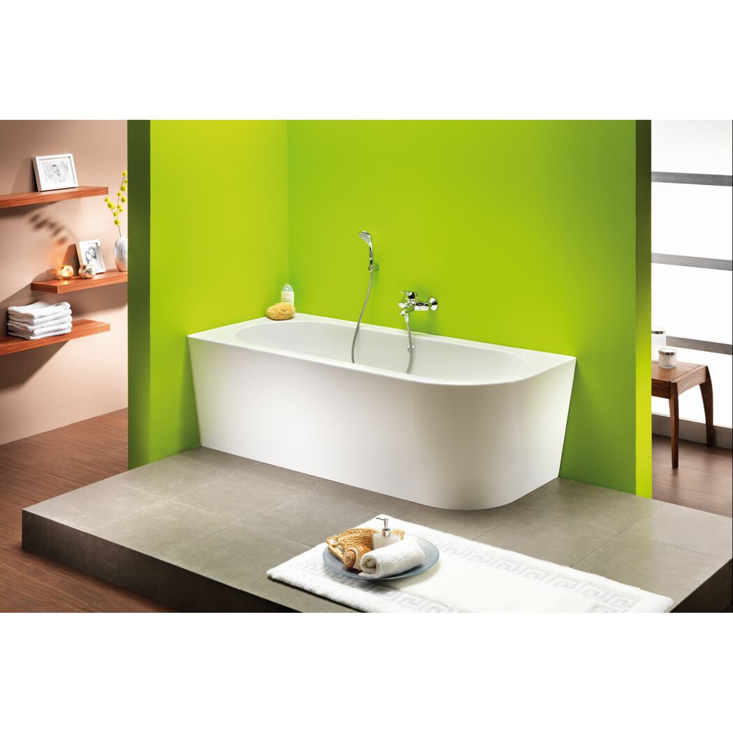 Weiße Eckbadewanne Modena Corner A mit Handbrause