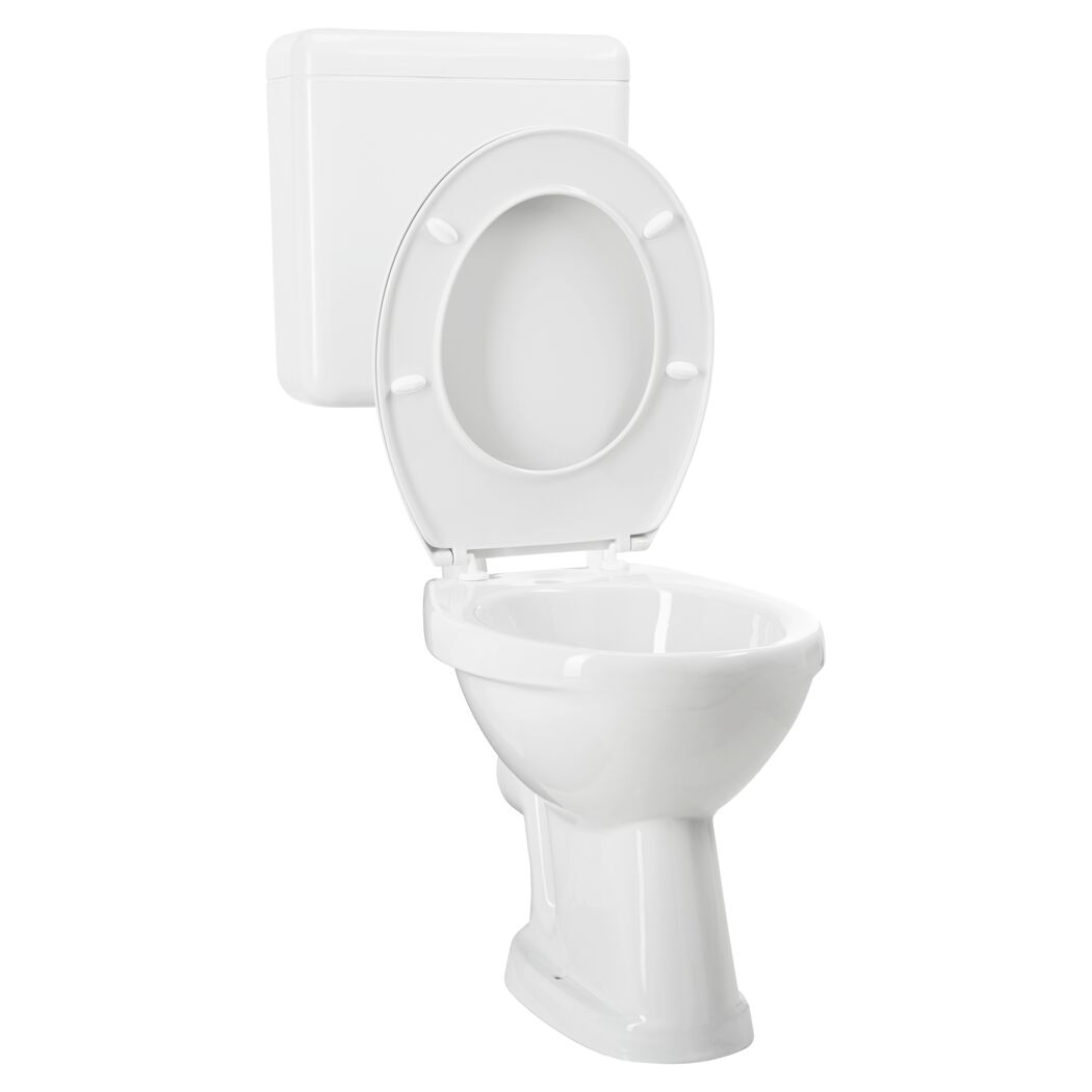 Weißes Stand-WC mit offenem Deckel