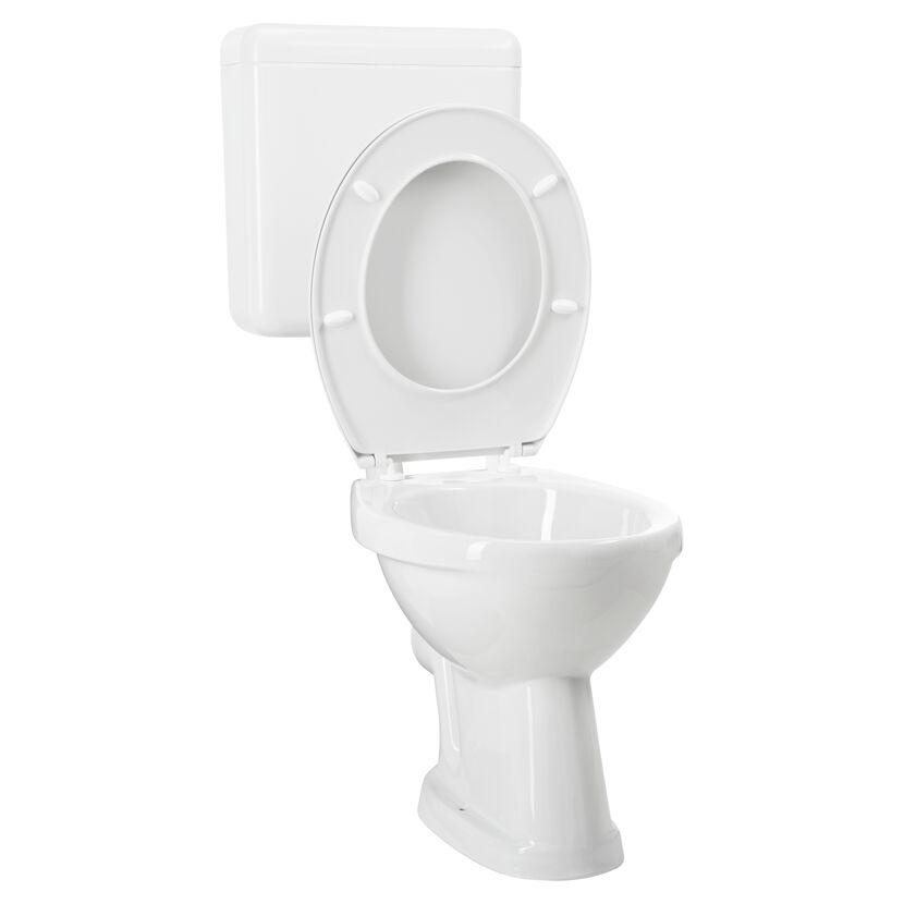 Weißes Stand-WC mit offenem Deckel