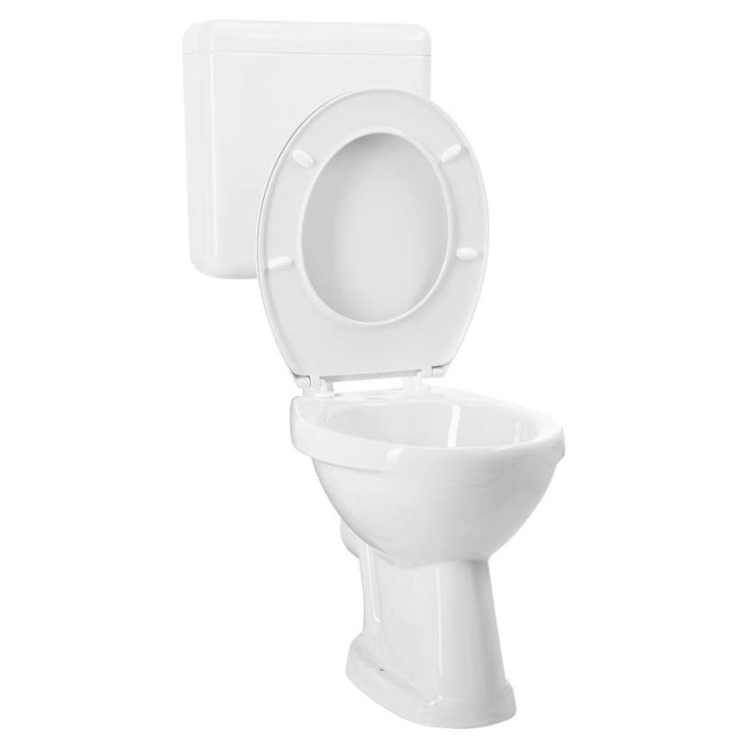 Weißes Stand-WC mit offenem Deckel