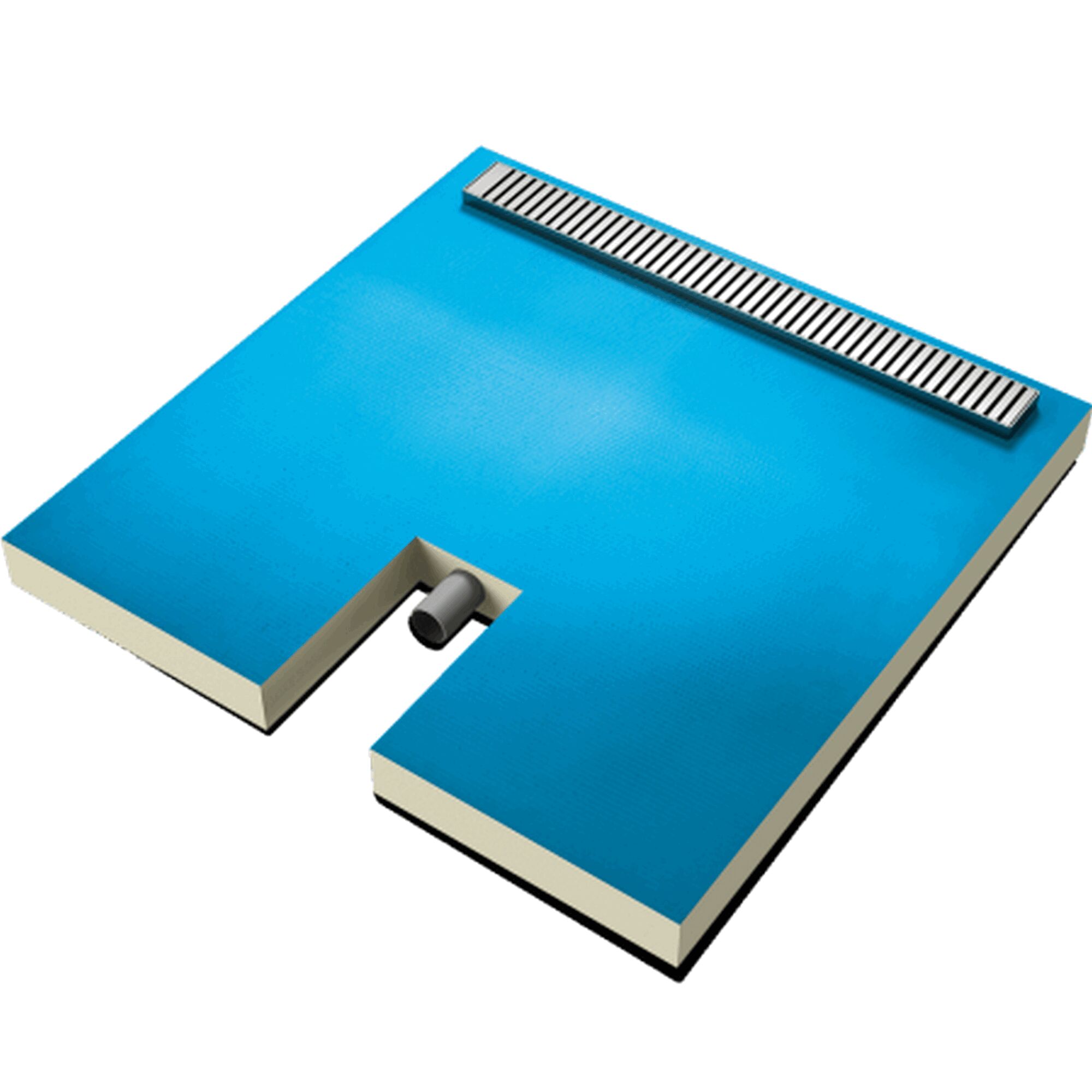 Blaues Duschboard mit Ablaufrinne