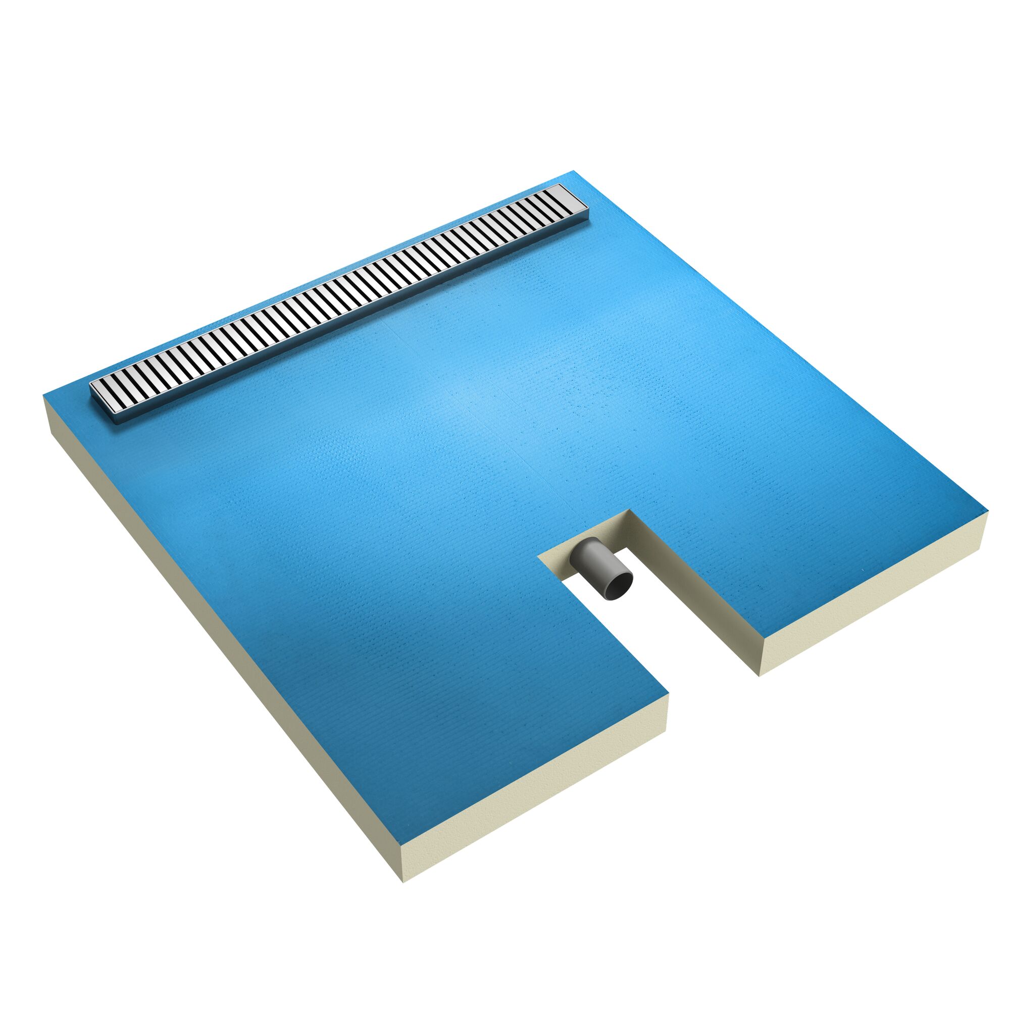 Blaues Duschboard mit Ablaufrinne