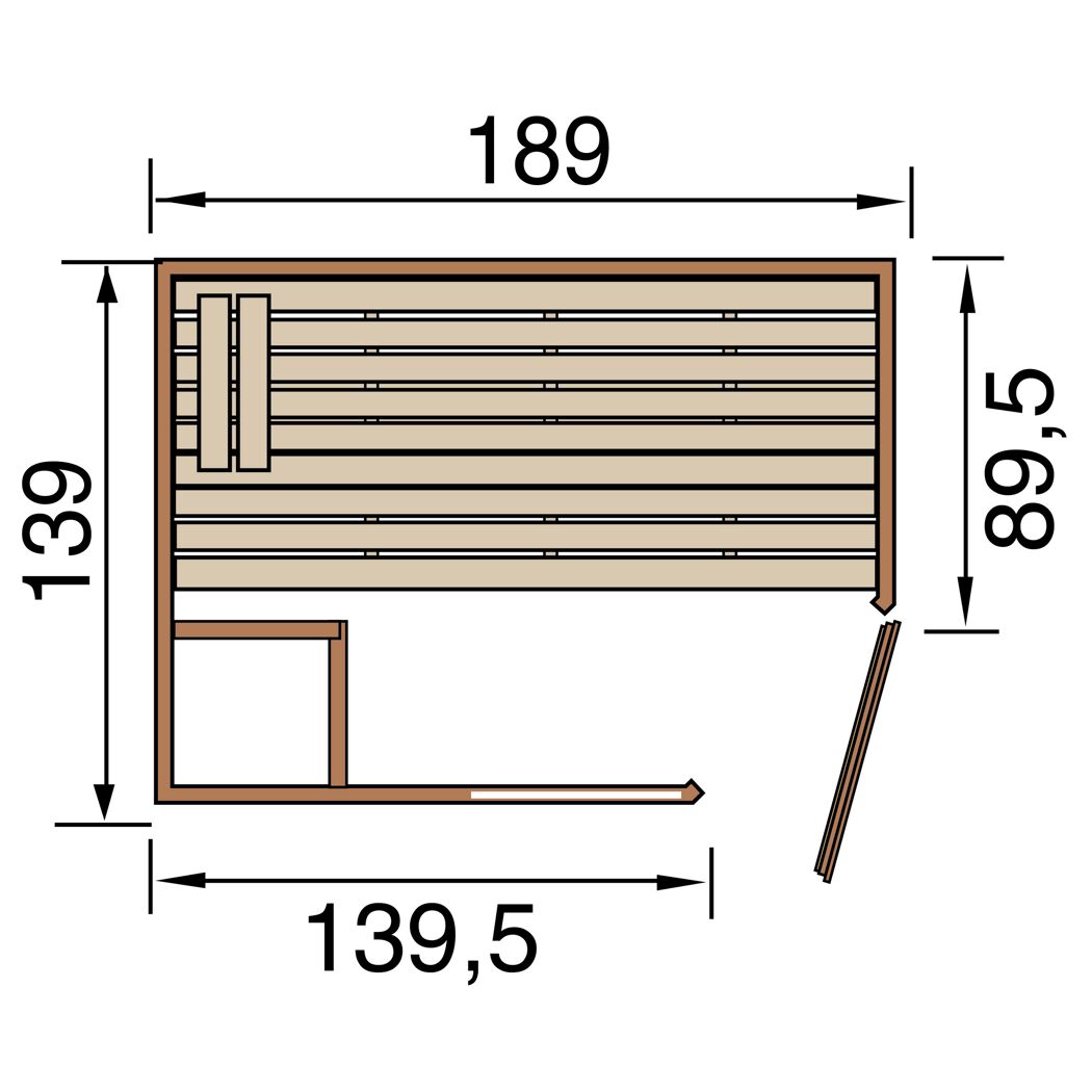 Sauna VALIDA Eck 1G mit Maßen