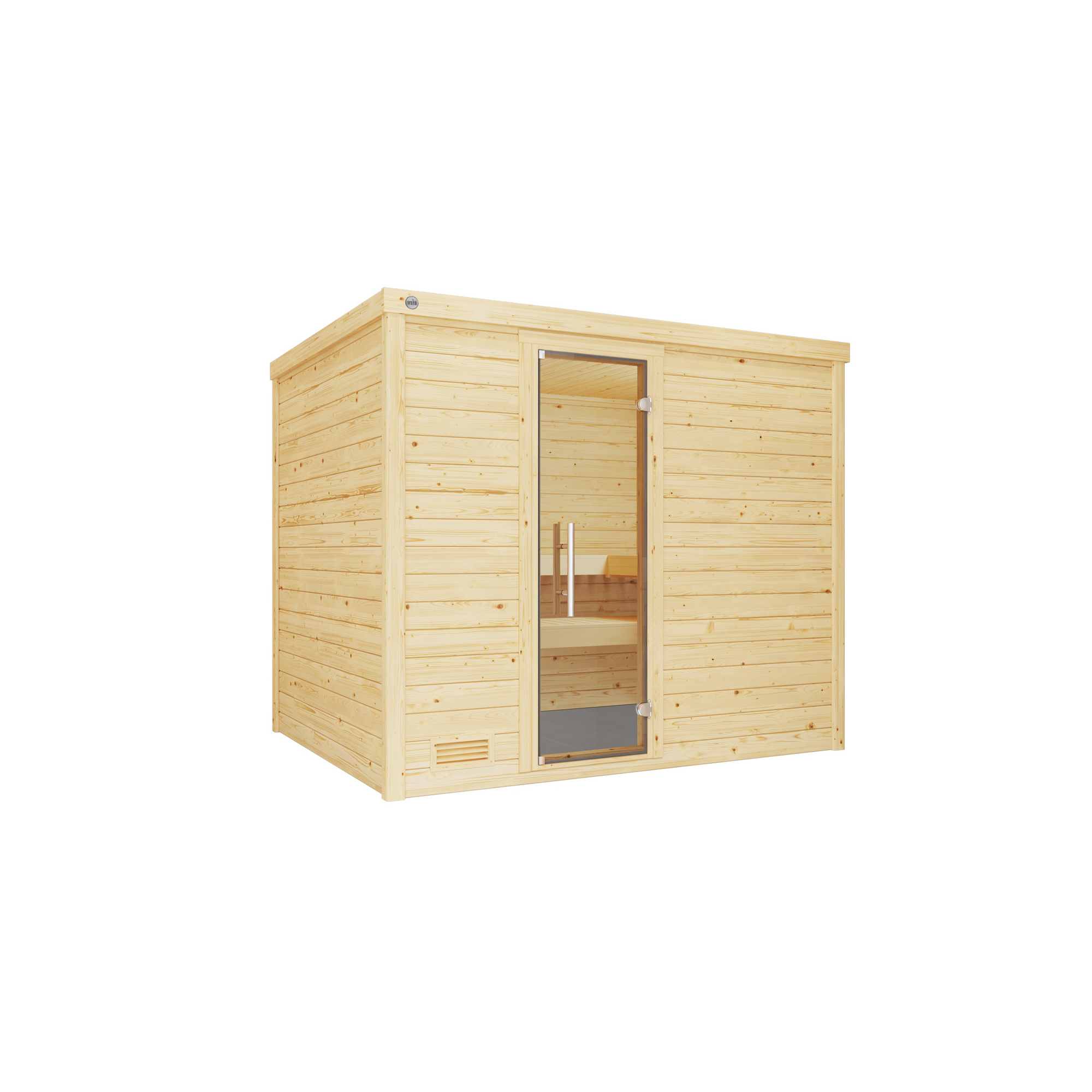 Massivholzsauna 'Bergen 3' natur Glastür 238 x 205 x 188 cm, ohne Ofen