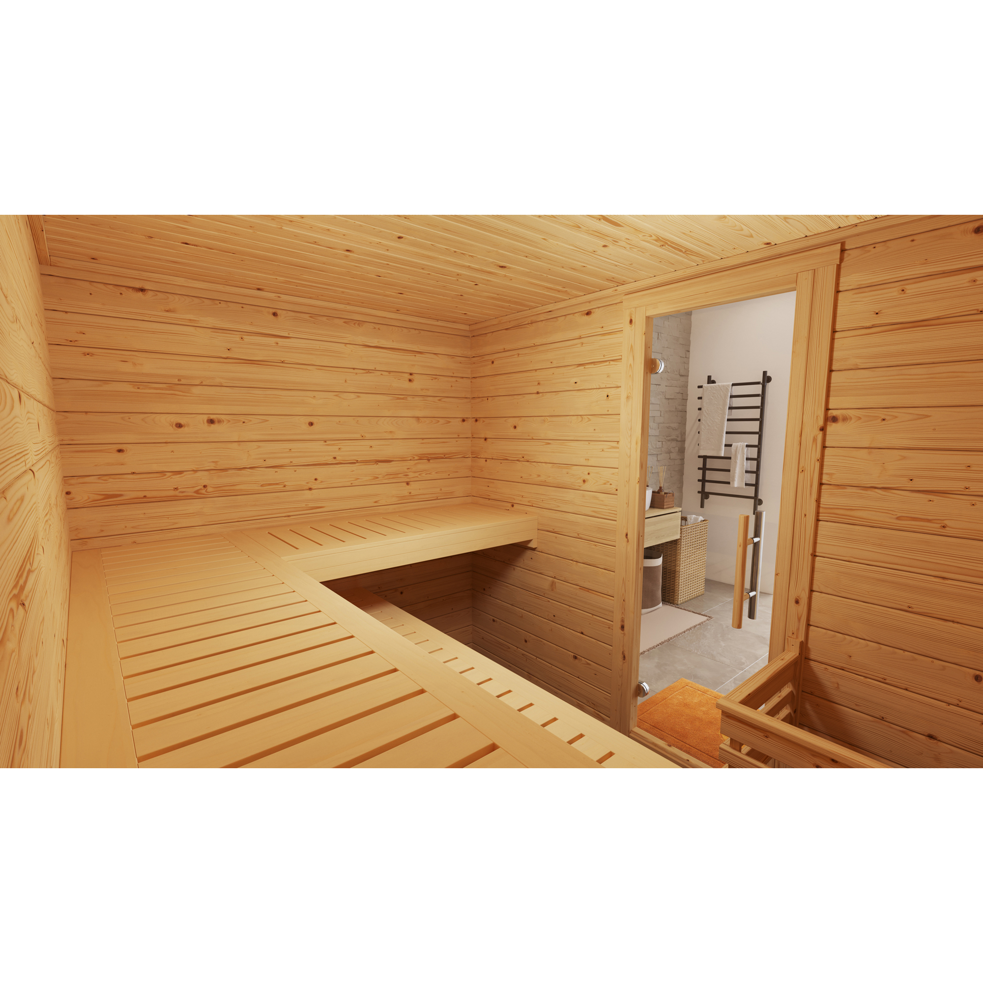 Massivholzsauna 'Bergen 3' natur Glastür 238 x 205 x 188 cm, ohne Ofen