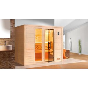 Massivholzsauna 'Bergen 3' natur Glastür, Fenster 238 x 205 x 188 cm, ohne Ofen