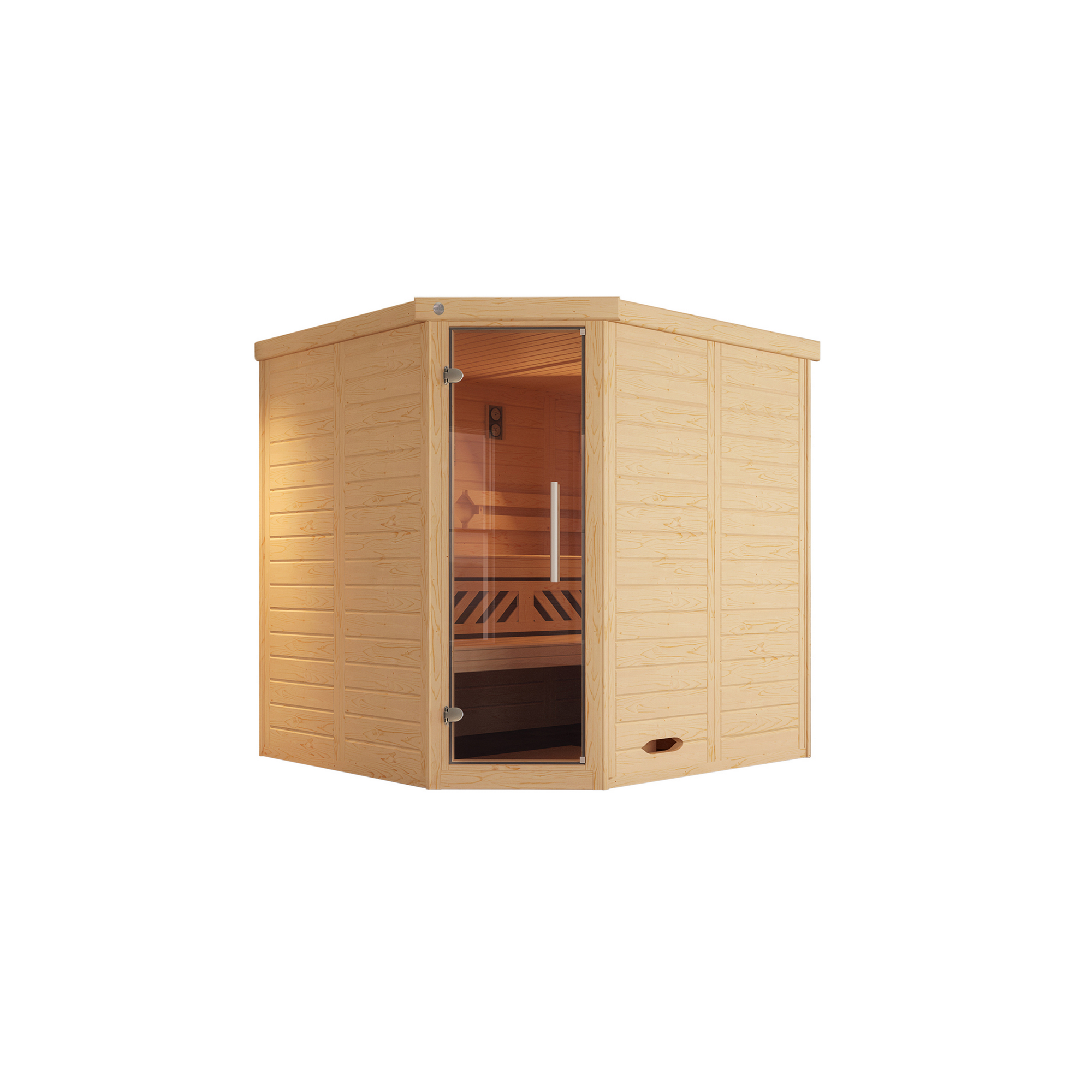 Massivholz-Elementsauna 'Kemi Eck 1' natur Glastür 188 x 188 x 200 cm, ohne Ofen