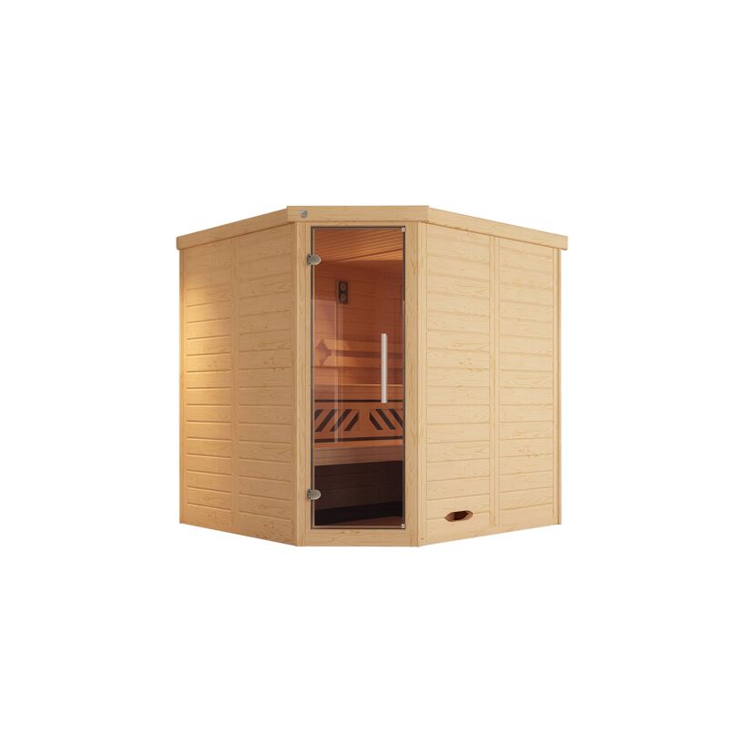 Massivholz-Elementsauna 'Kemi Eck 1' natur Glastür 188 x 188 x 200 cm, ohne Ofen