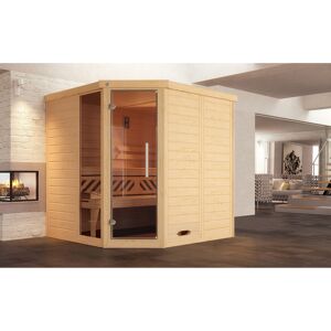 Massivholz-Elementsauna 'Kemi Eck 1' natur Glastür, Fenster 188 x 188 x 200 cm, ohne Ofen