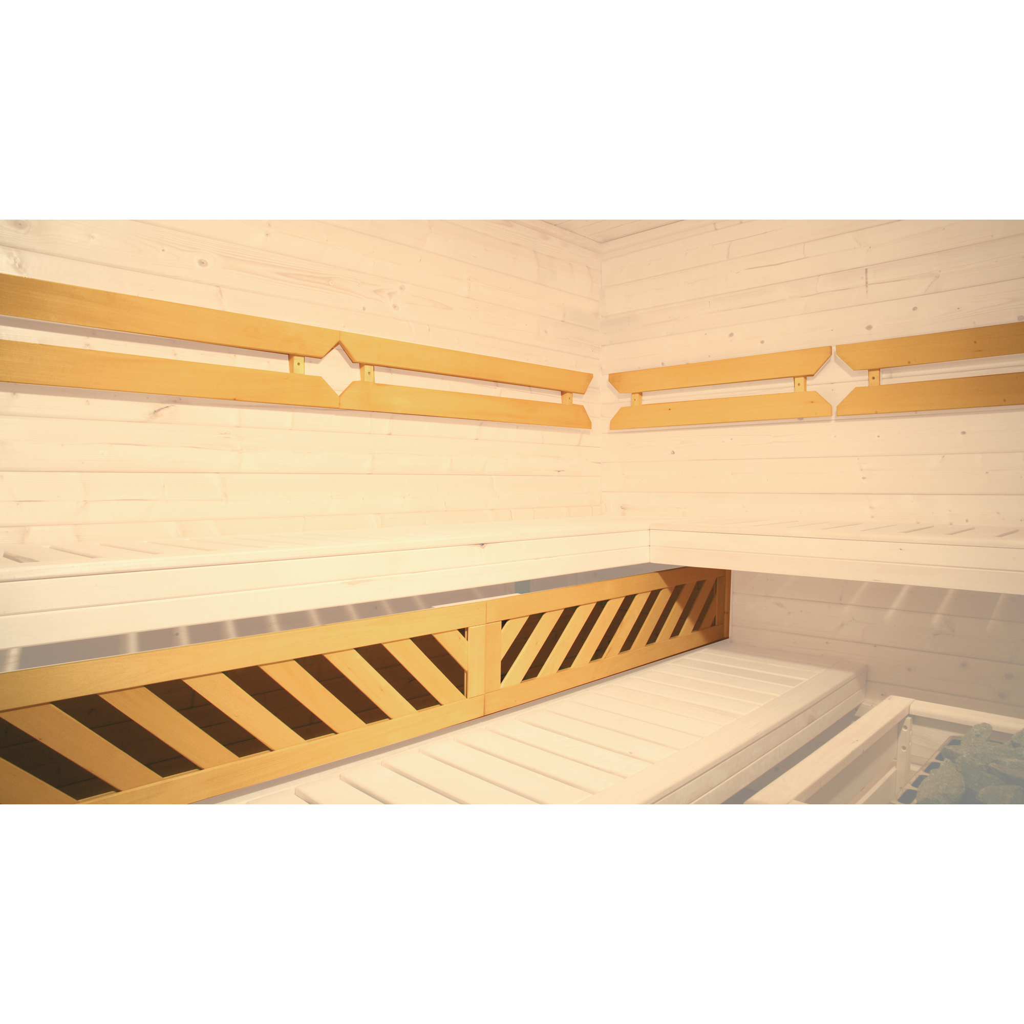 Massivholz-Elementsauna 'Kemi Eck 2' natur Glastür, Fenster 238 x 188 x 200 cm, ohne Ofen