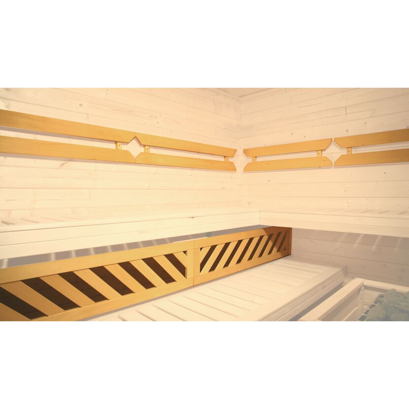 Massivholz-Elementsauna 'Kemi Eck 2' natur Glastür, Fenster 238 x 188 x 200 cm, ohne Ofen