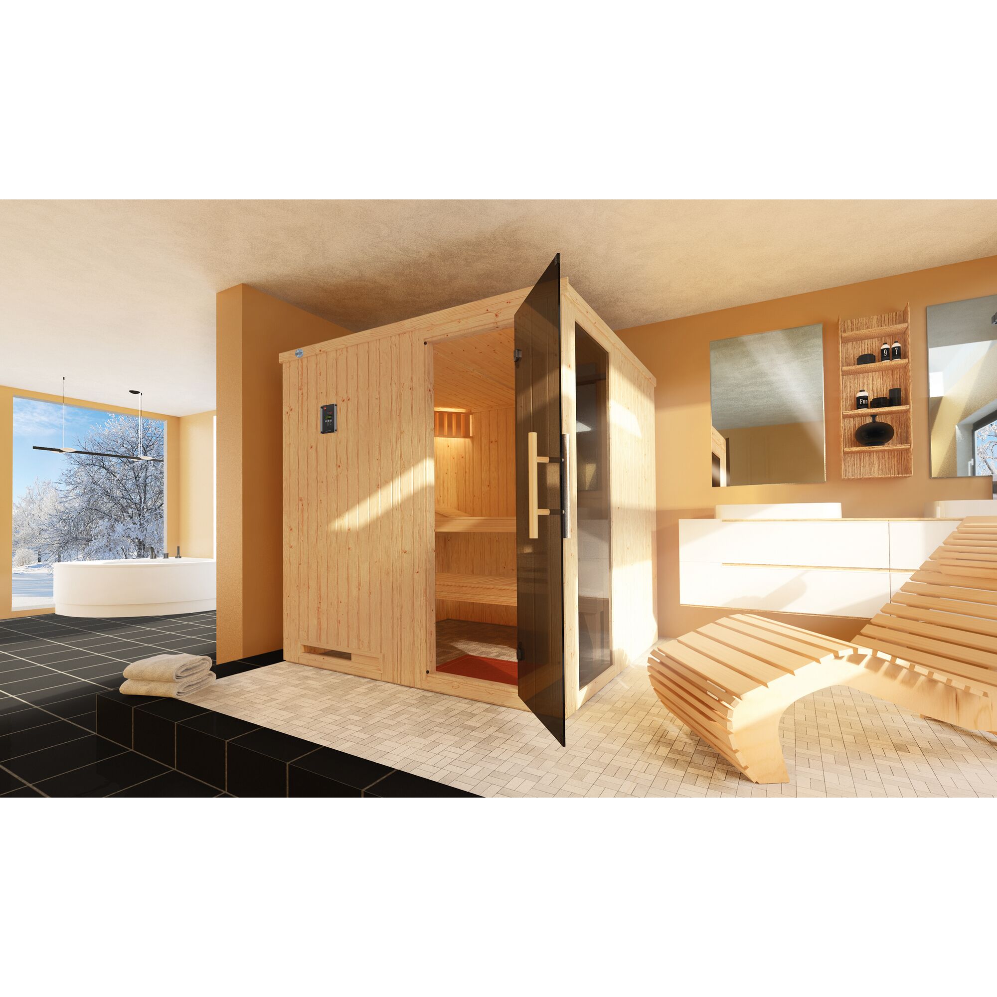 Elementsauna HALMSTAD 2 GTF im Badezimmer