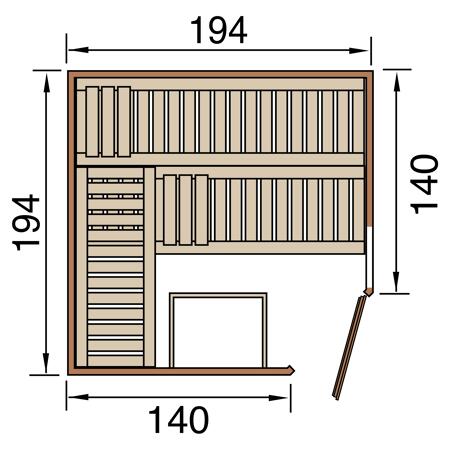 3. Bild von Element-Ecksauna 'Varberg 3' 194 x 144 cm mit Glastür, Fenster