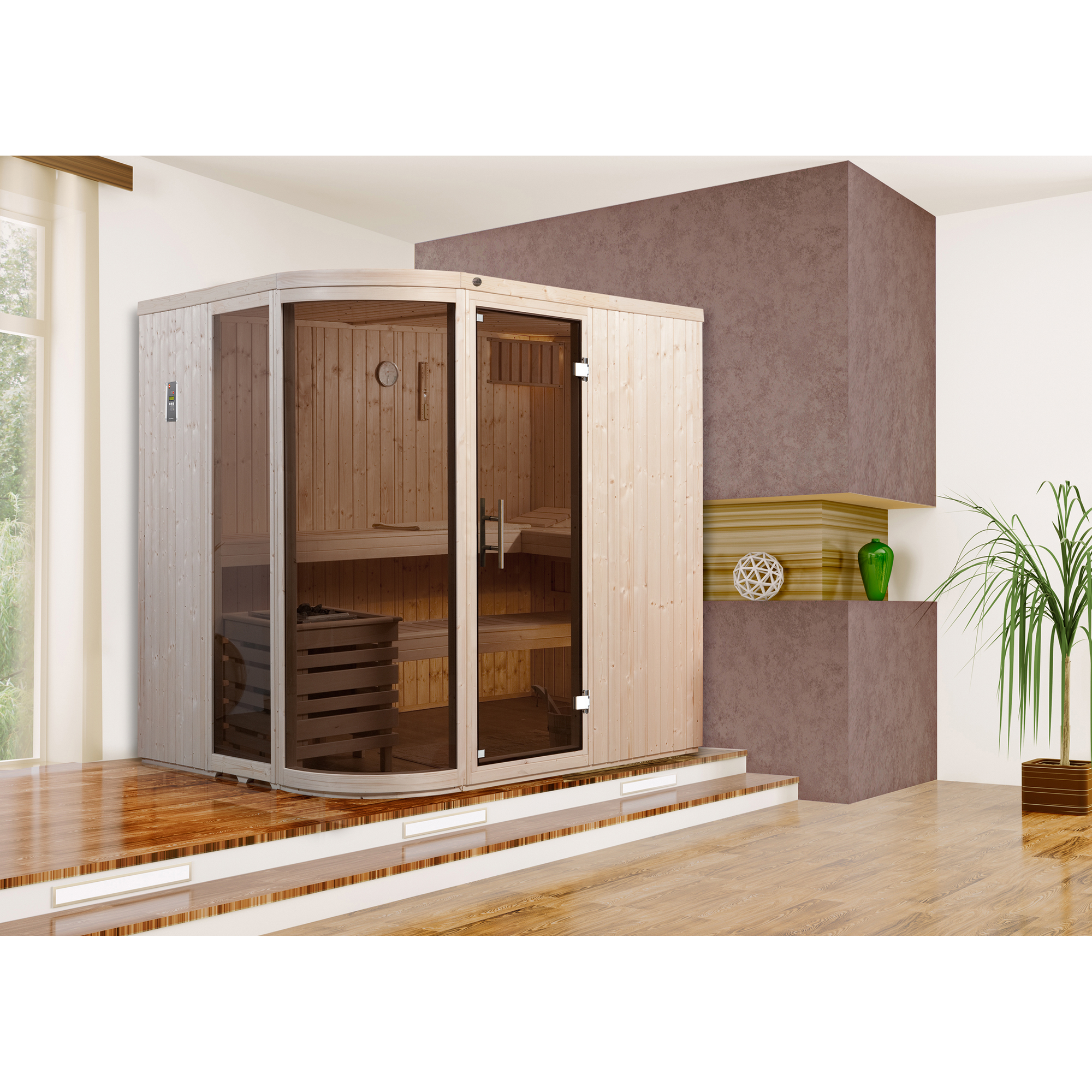 Elementsauna 'Sauna des Jahres' 194 x 194 cm mit Ofen 'OS', Glastür, Fenster + product picture