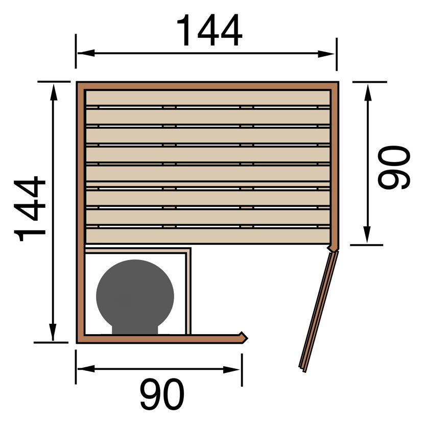 Elementsauna '508 GT' 144 x 144 cm mit Glastür