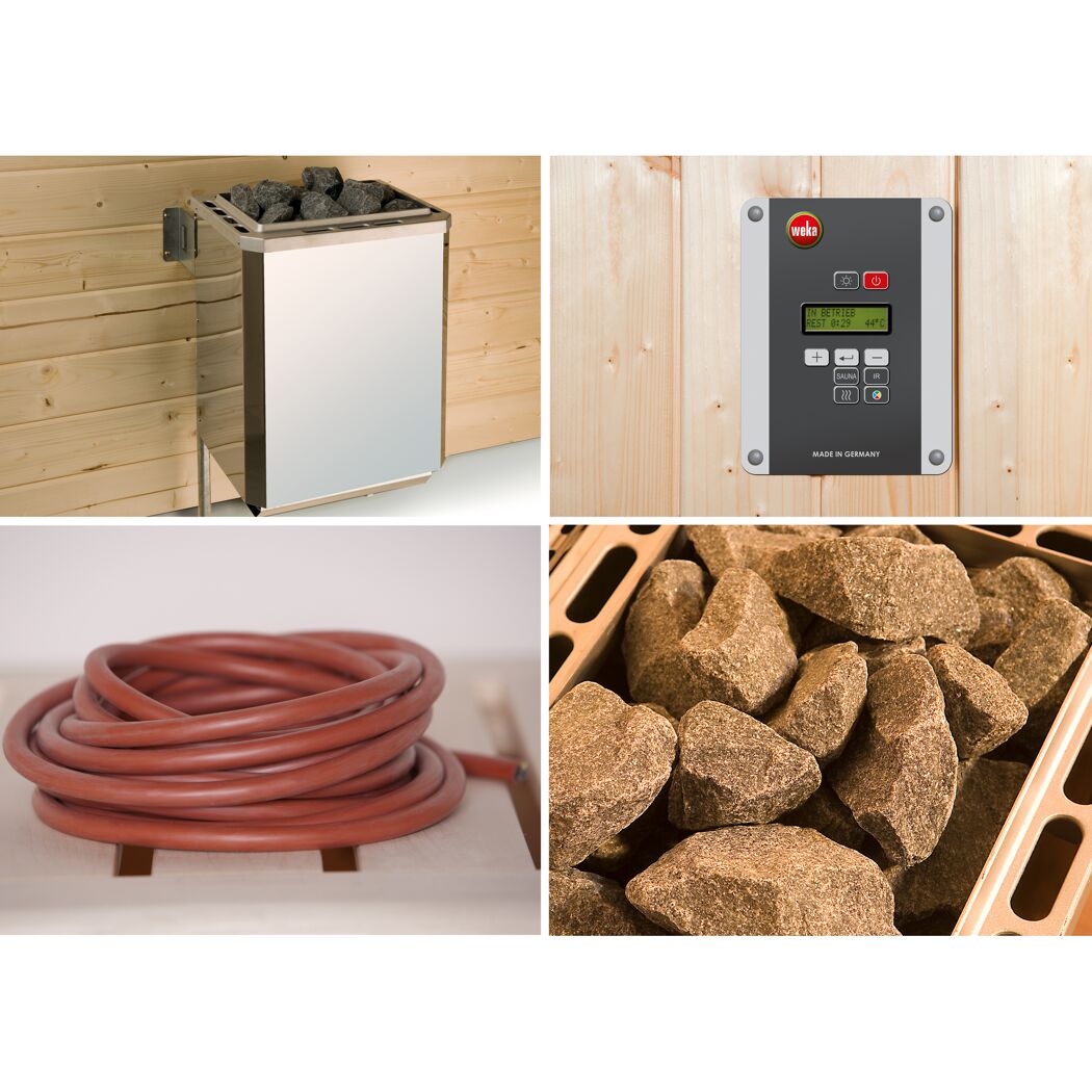 Saunaofenset 3 - 9,0kW OS mit Ofen, Steuergerät, Kabel und Saunasteinen