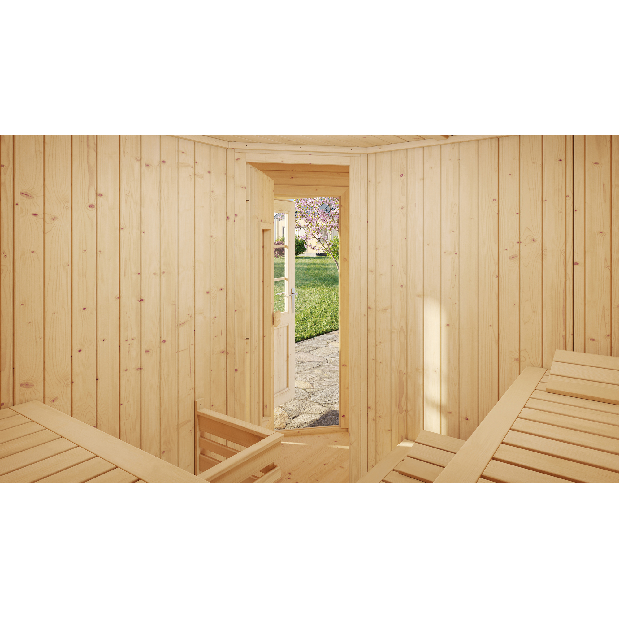 Saunahaus 'Kurikka' natur mit Sauna Varberg 3 ohne Ofen Holztür, Fenster 298 x 298 x 315 cm