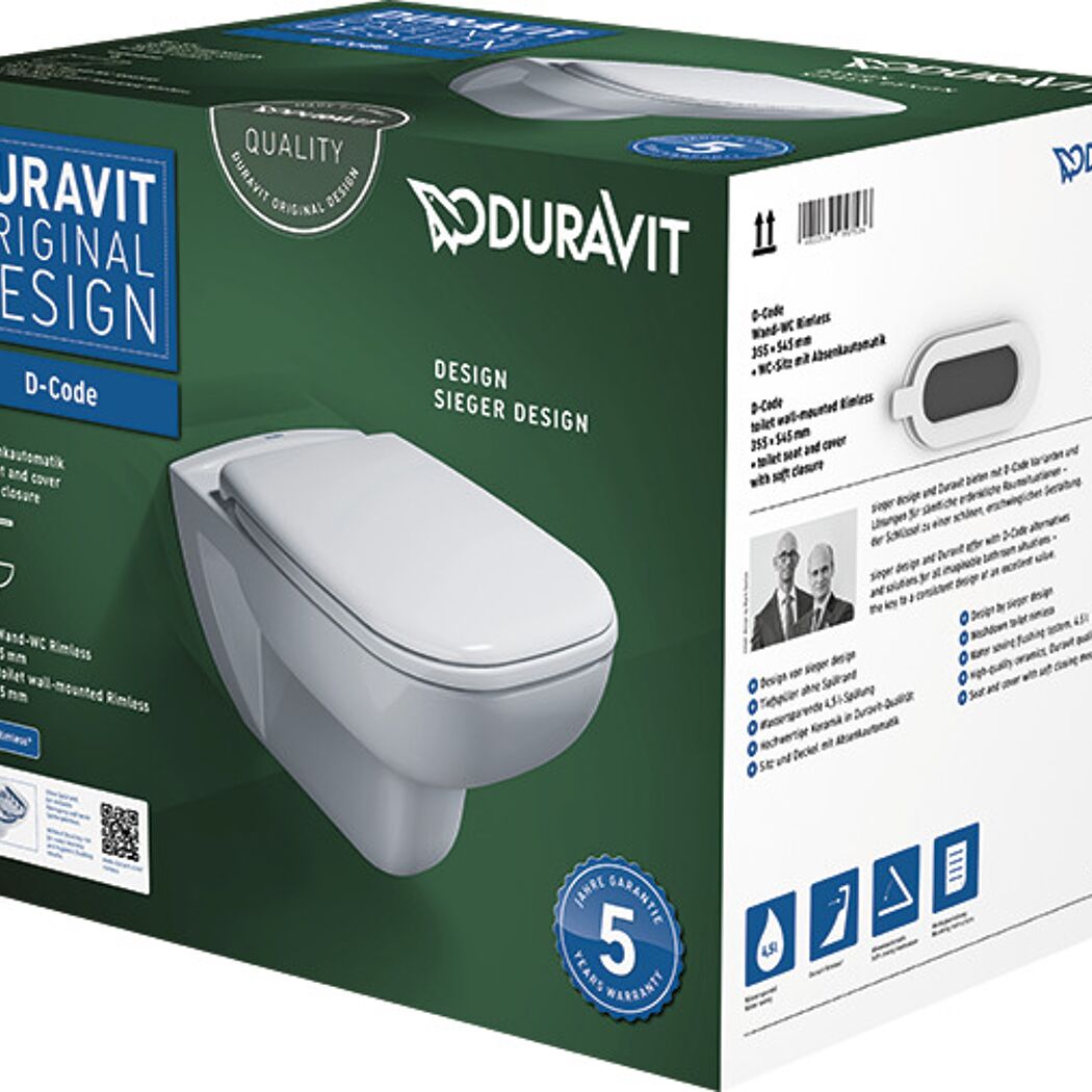 Wand-WC spülrandlos 'D-Code' inklusive WC-Sitz weiß