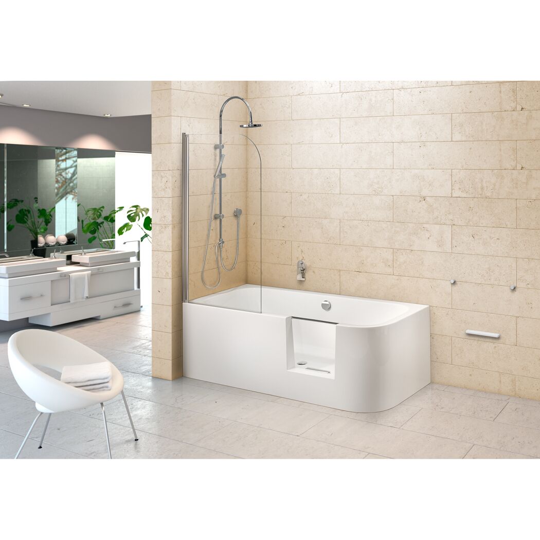 Badewanne mit Duschabtrennung und Einstieg