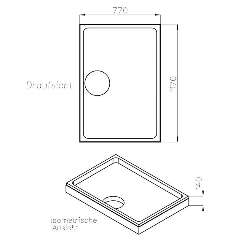 Zeichnung Wannenträger Pearl 1200x800 mm