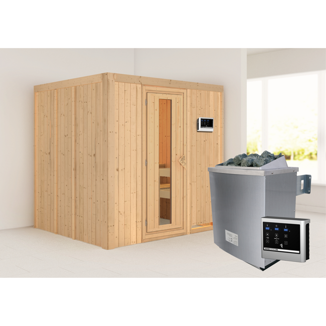 Bild von Systemsauna 'Sodin' mit Ofen natur 196 x 198 x 170 cm, 4,5 kW