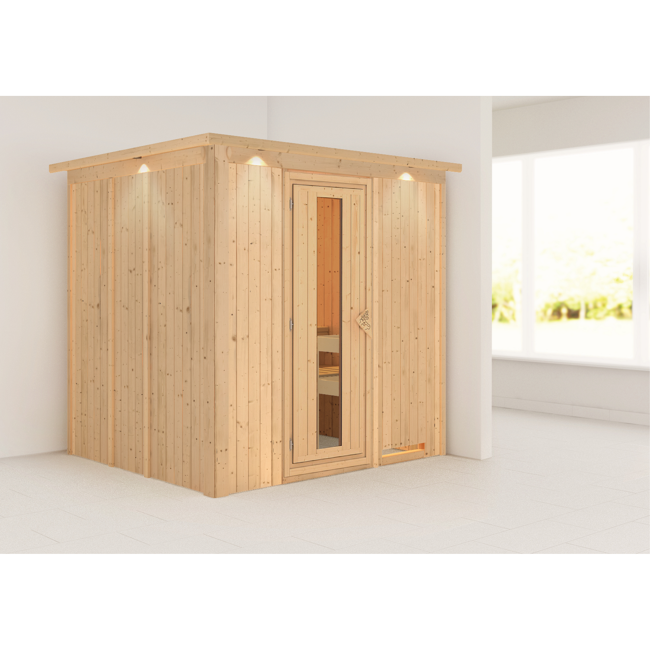 Bild von Systemsauna 'Sodin' mit Dachkranz natur 210 x 202 x 184 cm