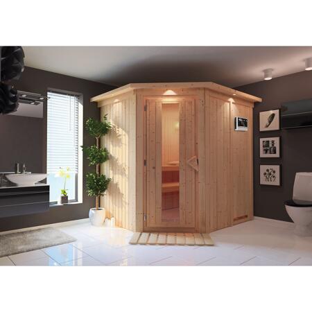 2. Bild von Systemsauna 'Siirin' mit Bio-Ofen und Dachkranz natur 210 x 202 x 184 cm, 4,5 kW