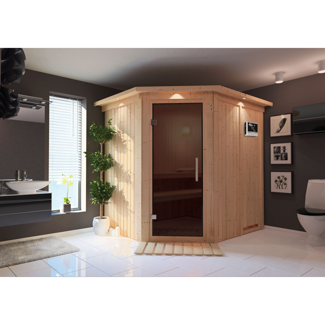 Bild von Systemsauna 'Siirin' mit Ofen und Dachkranz natur 210 x 202 x 184 cm, 4,5 kW
