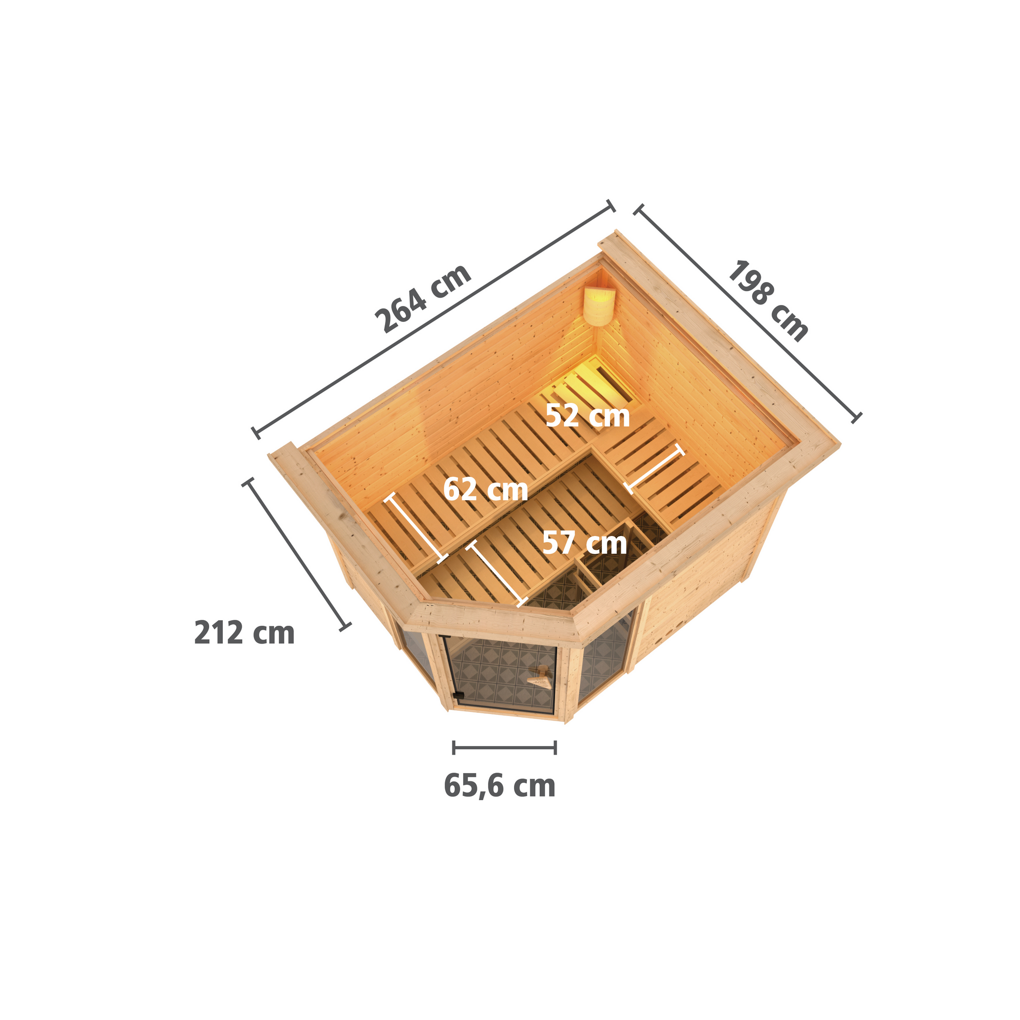 Massivholzsauna 'Sinai 3' mit Ofen und Dachkranz natur 264 x 212 x 198 cm, 9 kW + product picture