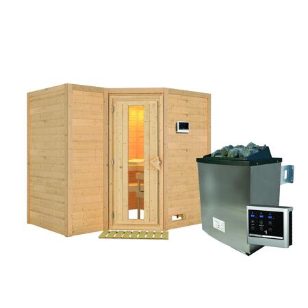 4. Bild von Massivholzsauna 'Sahib 2' mit Ofen natur 236 x 209 x 184 cm, 9 kW