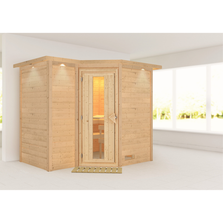 Bild von Massivholzsauna 'Sahib 2' mit Dachkranz natur 264 x 212 x 198 cm