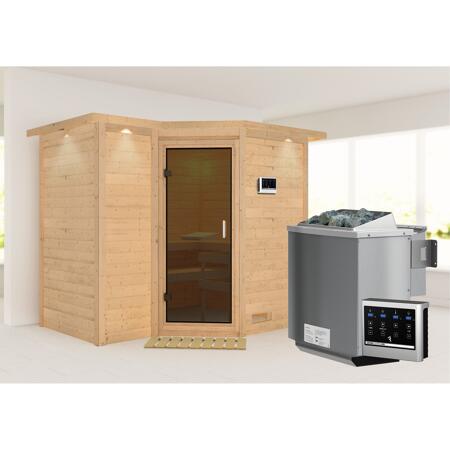 3. Bild von Massivholzsauna 'Sahib 2' mit Bio-Ofen und Dachkranz natur 264 x 212 x 198 cm, 9 kW