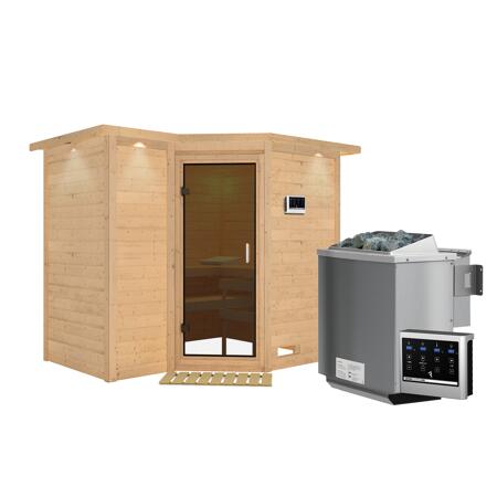 5. Bild von Massivholzsauna 'Sahib 2' mit Bio-Ofen und Dachkranz natur 264 x 212 x 198 cm, 9 kW