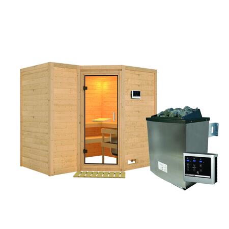 4. Bild von Massivholzsauna 'Sahib 2' mit Ofen natur 236 x 209 x 184 cm, 9 kW
